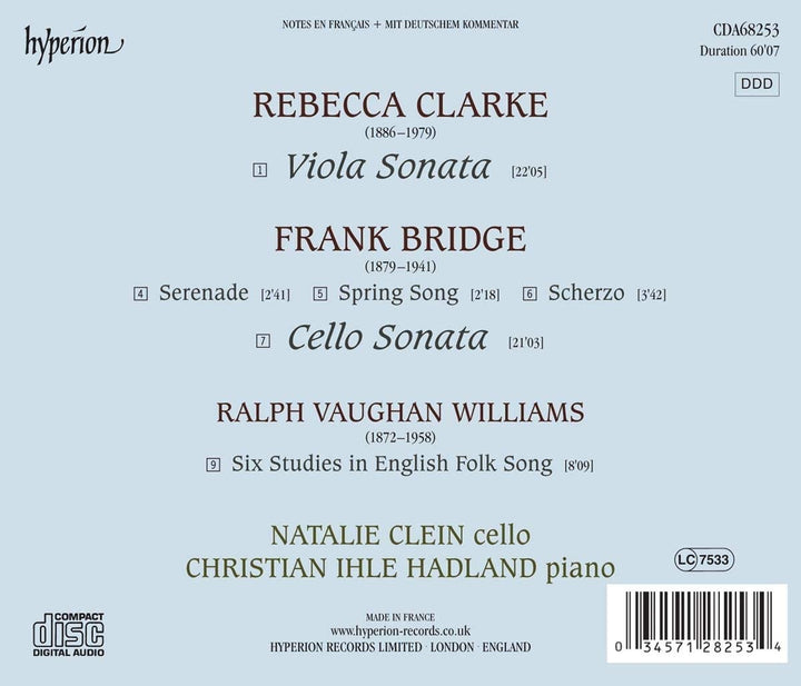 Bratschensonate und Cellosonate: [Natalie Clein; Christian Ihle Hadland ] [Hyperion A68253] [Audio CD]