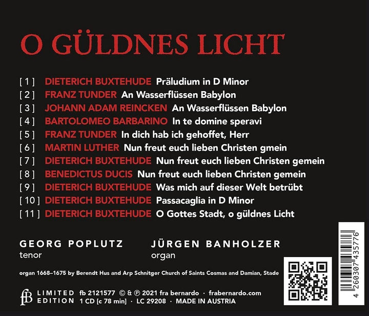 Jürgen Bannholzer; Georg Poplutz - O Guldnes Licht - Werke von Buxtehude etc. [Audio CD]