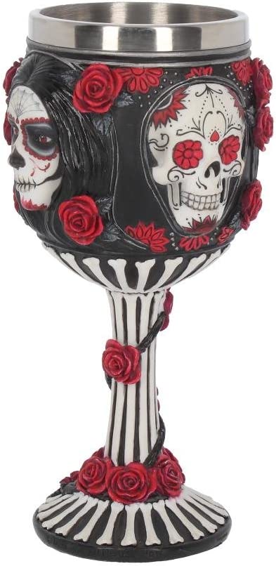 Nemesis Now Sugar Skull James Ryman Kelch, 19,5 cm, Schwarz, Kunstharz mit Edelstahl