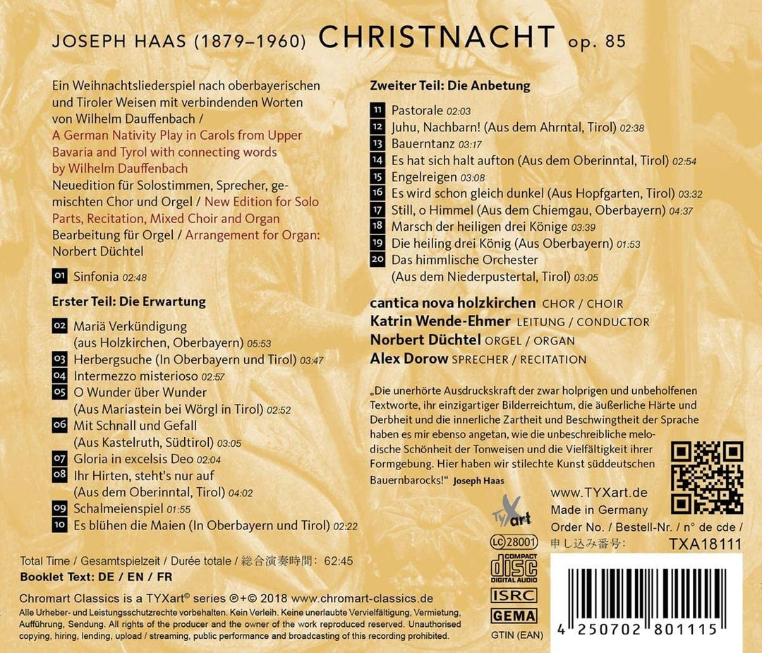 Cantica Nova Holzkirchen - Haas: Christnacht - A German Nativity Play In Carols [Audio CD]