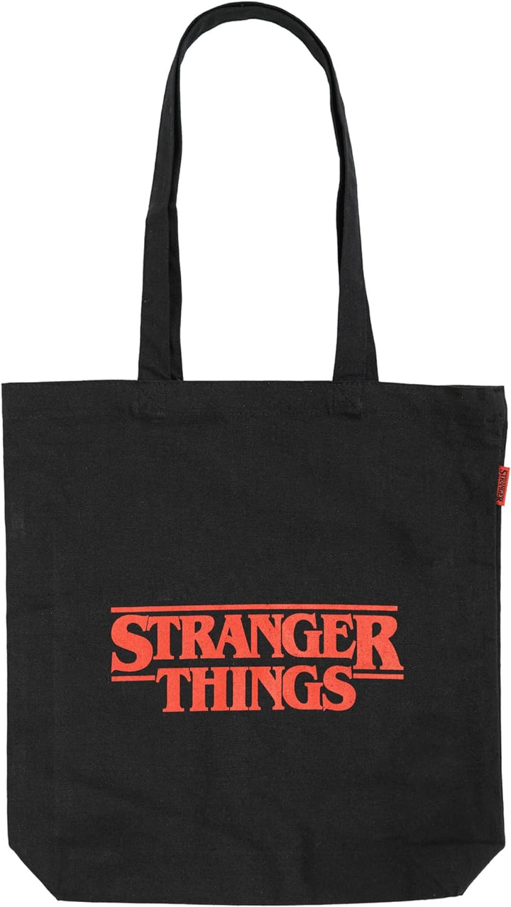 Official Stranger Things Logo Black Cotton Tote Bag - Cotton Shopping Bag