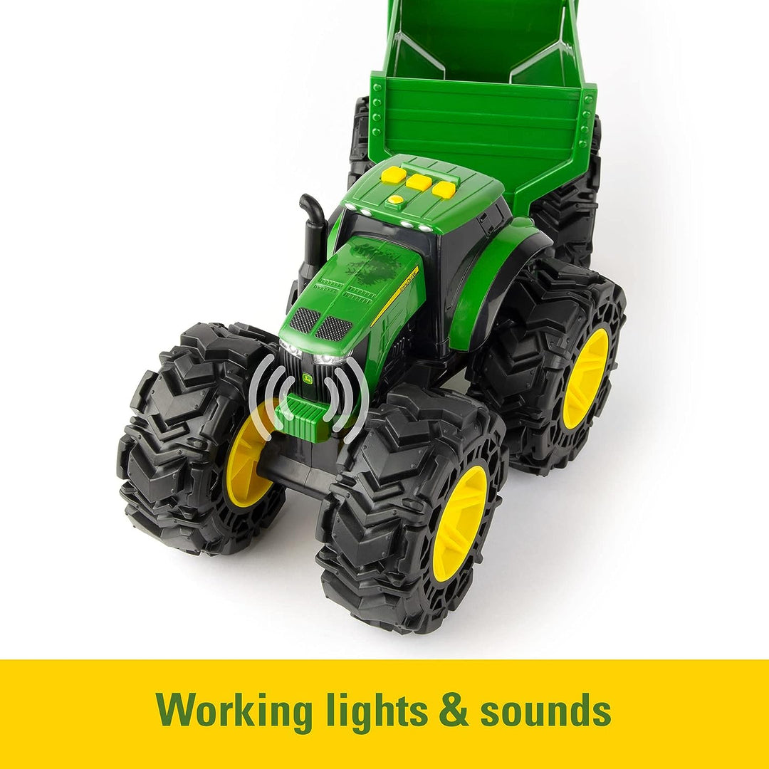 John Deere Kids 736 47353 EA John Deere Lights &amp; Sounds Traktor mit Wagen, rot