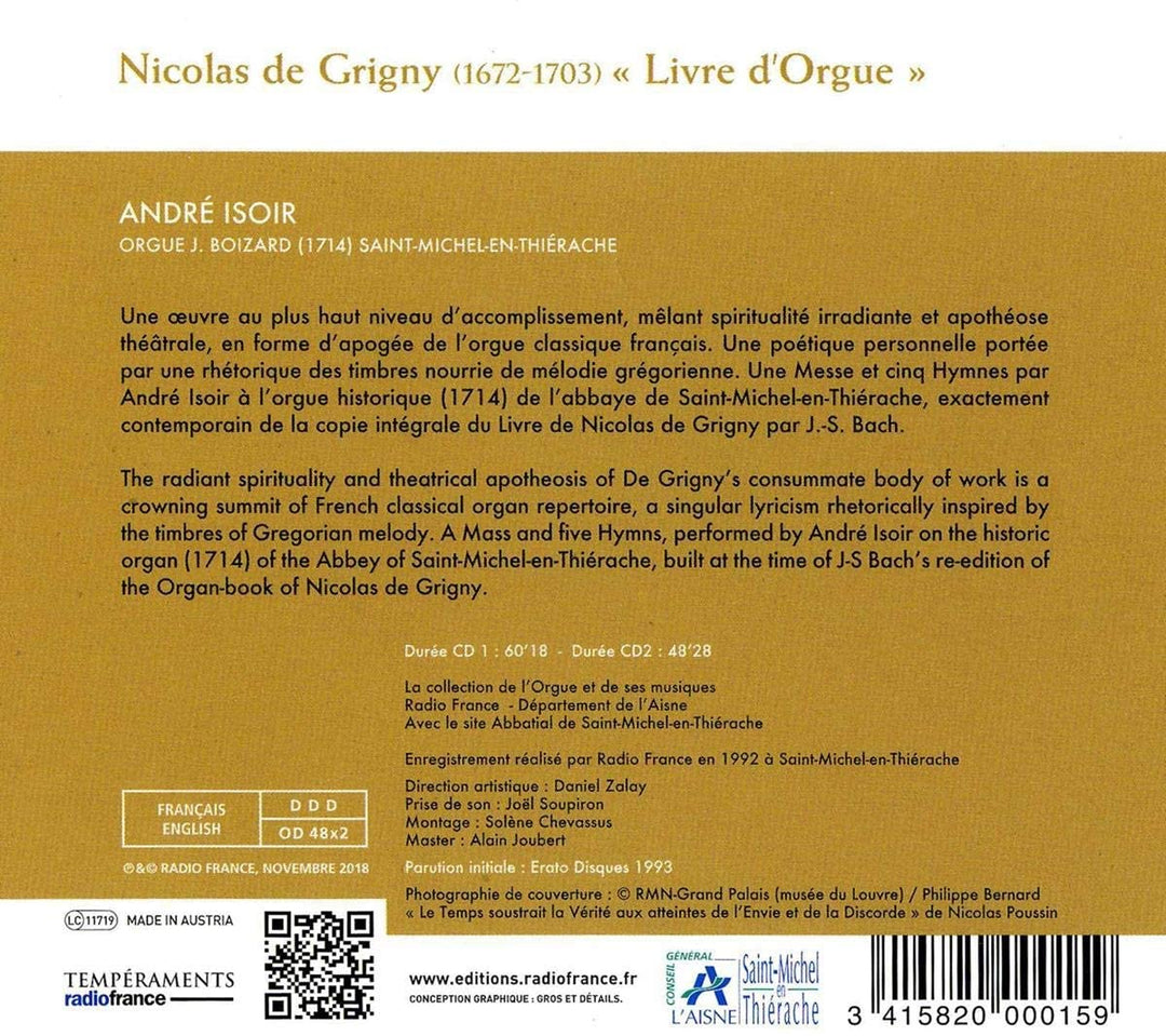 André Isoir - Nicolas De Grigny: Livre Dorgue [Audio-CD]