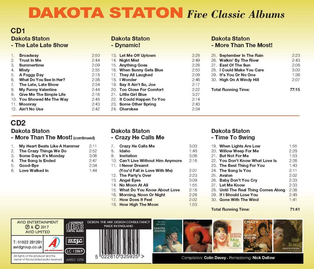 Fünf klassische Alben (The Late Late Show / Dynamic! / More Than The Most! / Crazy He Calls Me / Time To Swing) – Dakota Staton [Audio-CD]