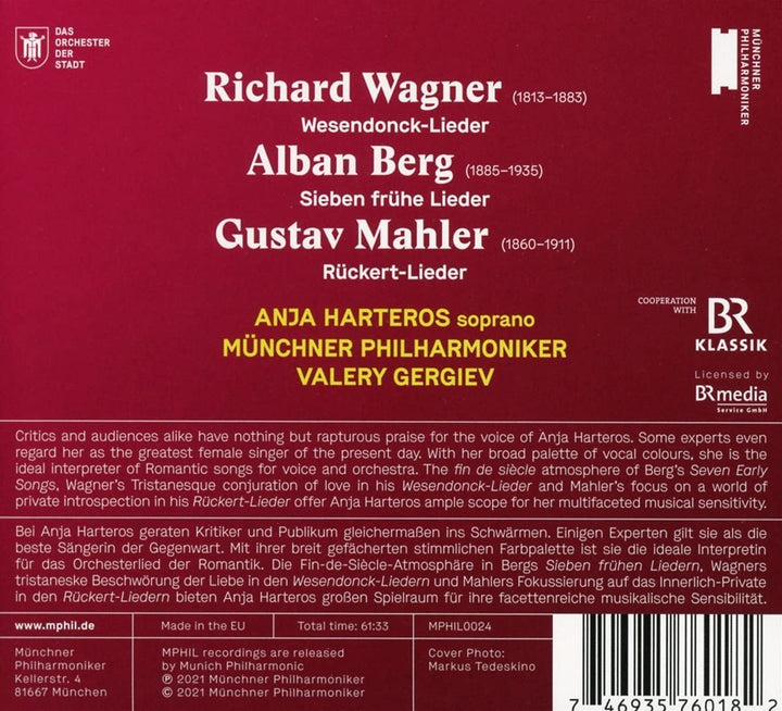 Anja Harteros, Münchner Philharmoniker &amp; Valery Gergiev - Wagner, Berg, Mahler: Orchesterlieder [Audio CD]