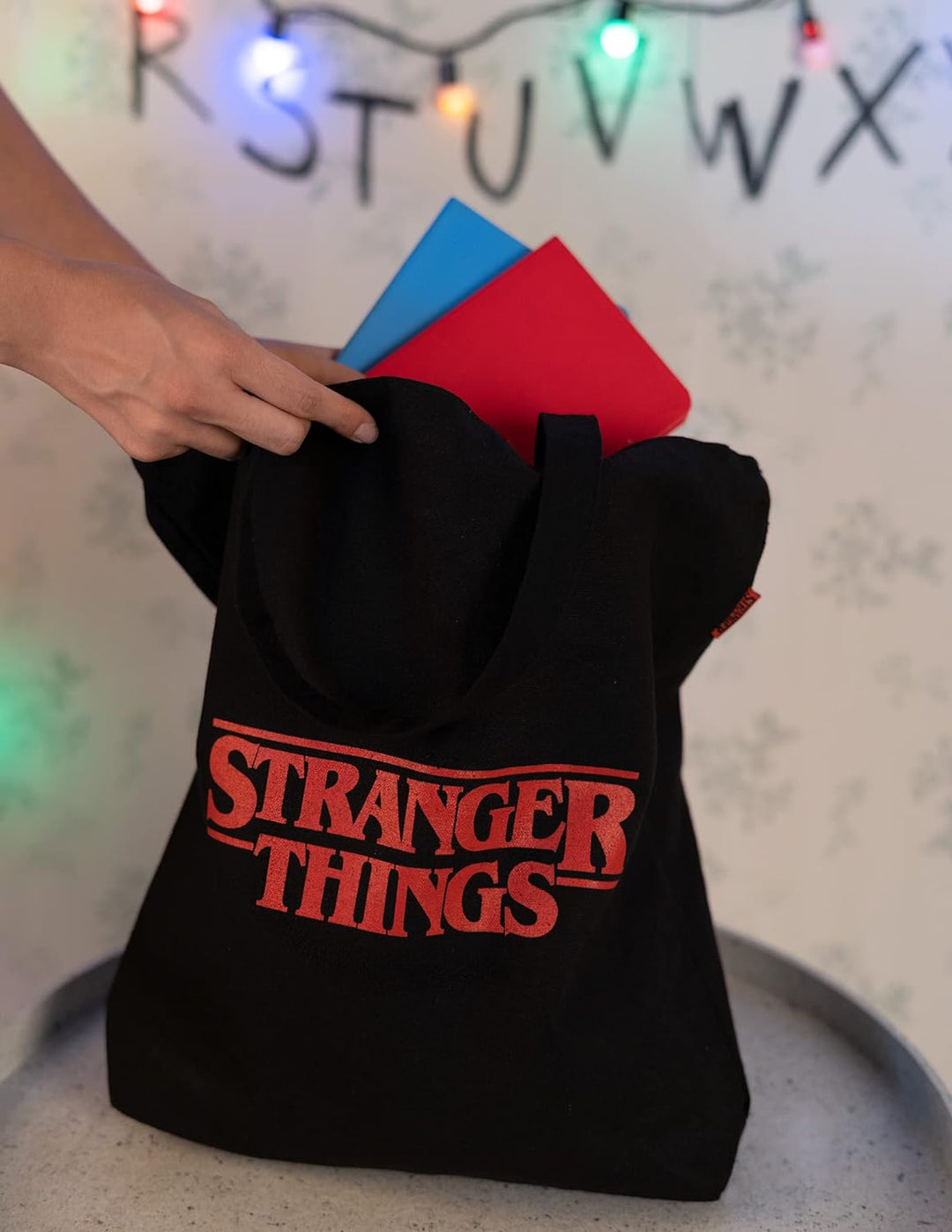 Official Stranger Things Logo Black Cotton Tote Bag - Cotton Shopping Bag