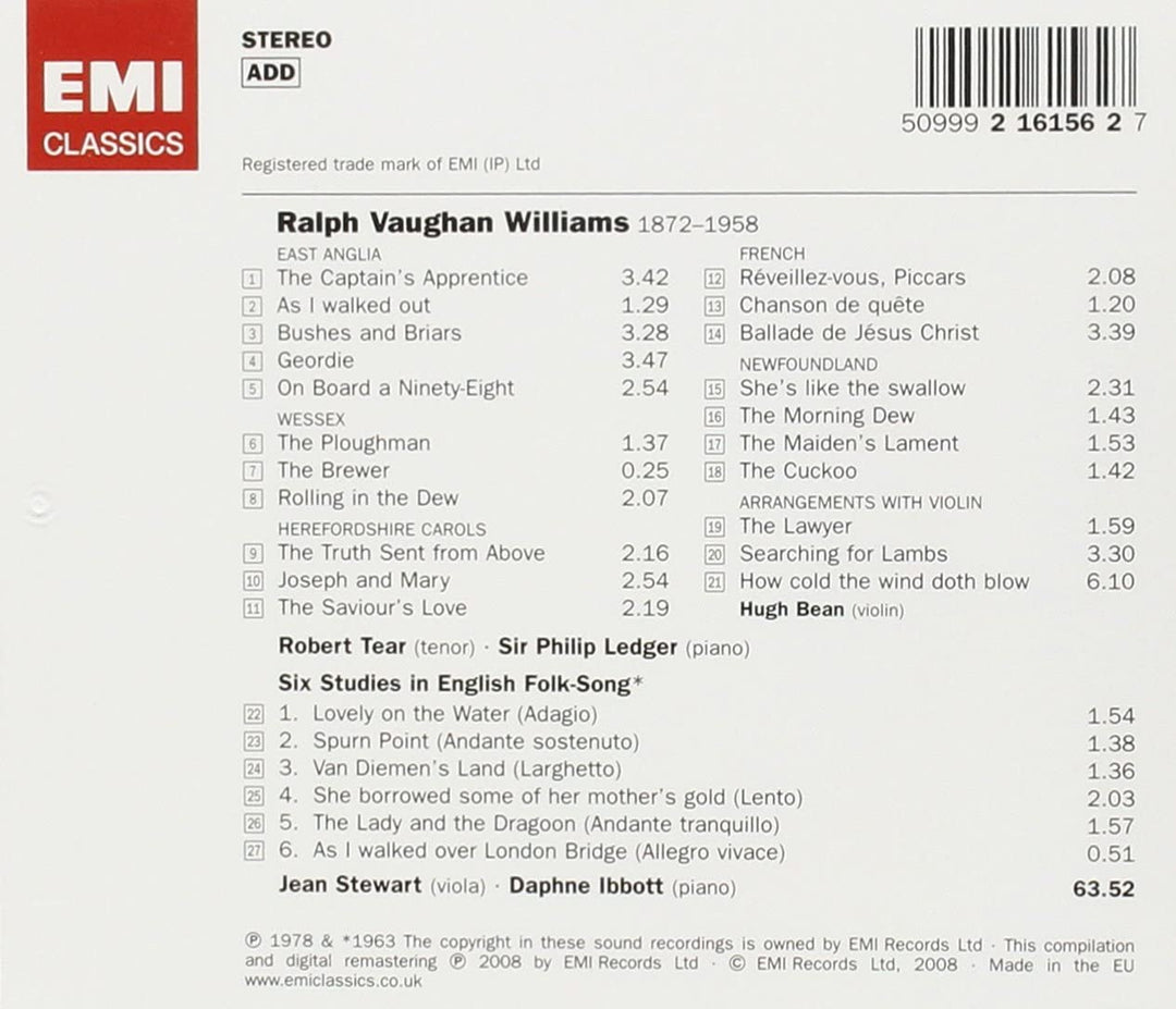 Jean Stewart - Vaughan Williams: Folksong Arrangements [Britische Komponisten] [Audio-CD]