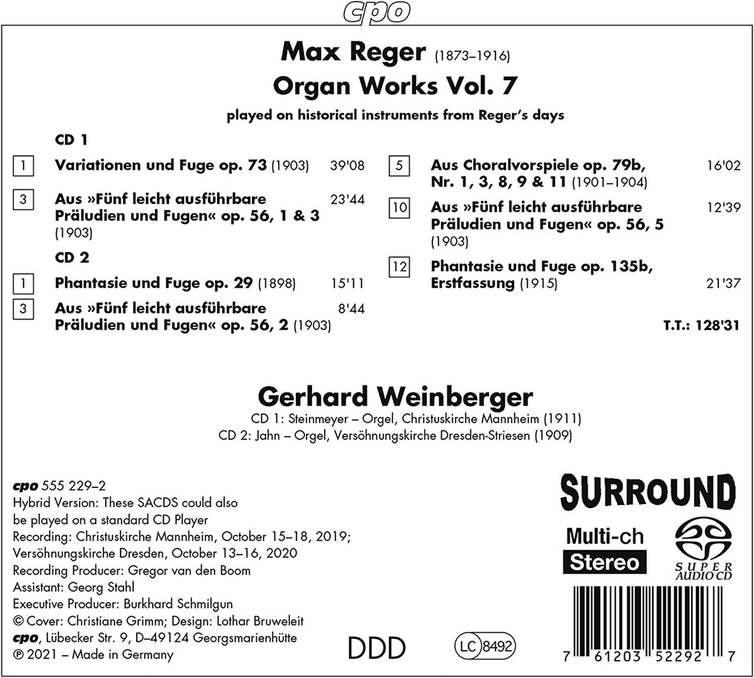 Reger: Organ Works Vol. 7 [Gerhard Weinberger] [Cpo: 555229-2] [Audio CD]