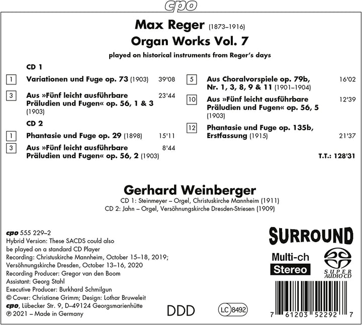 Reger: Orgelwerke Bd. 7 [Gerhard Weinberger] [Cpo: 555229-2] [Audio CD]