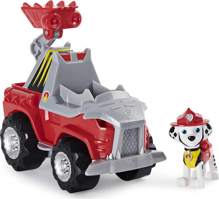 PAW Patrol, Dino Rescue Marshalls Deluxe-Rev-Up-Fahrzeug mit geheimnisvollem Dinosaurier