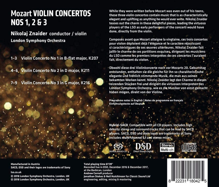 Mozart: Violin Concertos Nos. 1, 2 & 3 [Audio CD]