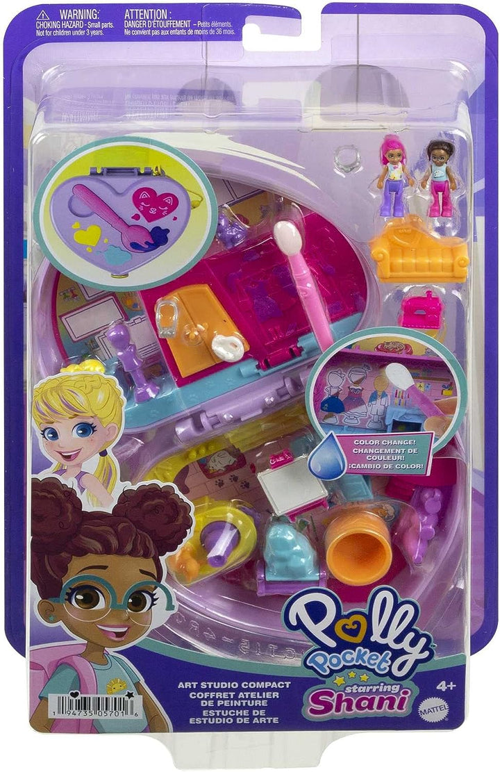 Polly Pocket Starring Shani Art Studio Compact, Micro Shani &amp; Friend Dolls, 5 Re