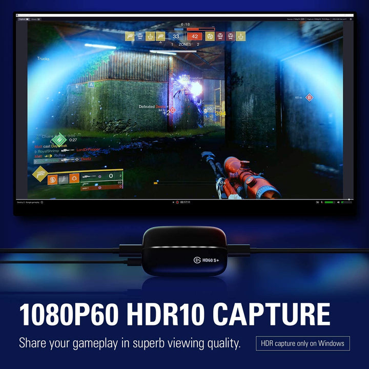 Elgato HD60 S+ Capture-Karte, 1080p 60 HDR10 Capture, 4K 60 HDR10 Zero-Lag Passthrough, extrem niedrige Latenz, PS5, PS4/Pro, Xbox Series X/S, Xbox One X/S, USB 3.0