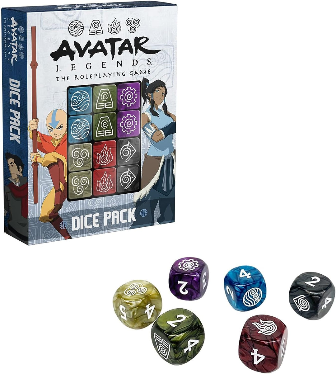 Avatar Legends The RPG: Dice Pack – 12-teiliges graviertes Würfelset, Rollenspiel