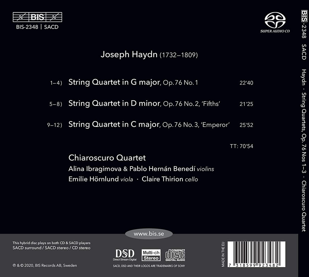 Joseph Haydn: Streichquartette, Op. 76, Nr. 1-3 [Chiaroscuro Quartet] [Bis: BIS23 [Audio CD]