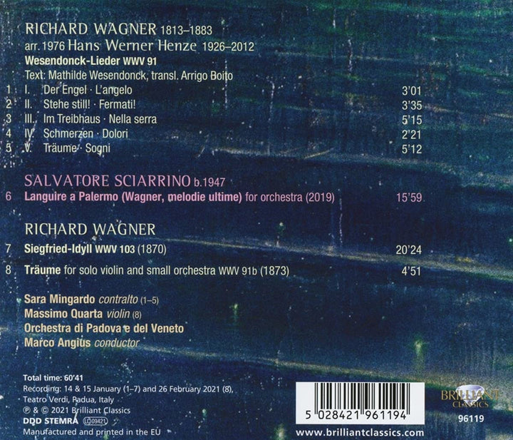 Orchestra di Padova e del Veneto - Wagner: Wesendonck-Lieder (arr. Henze), Siegfried Idyll, Träume; Sciarrino: Languire a Palernmo [Audio-CD]