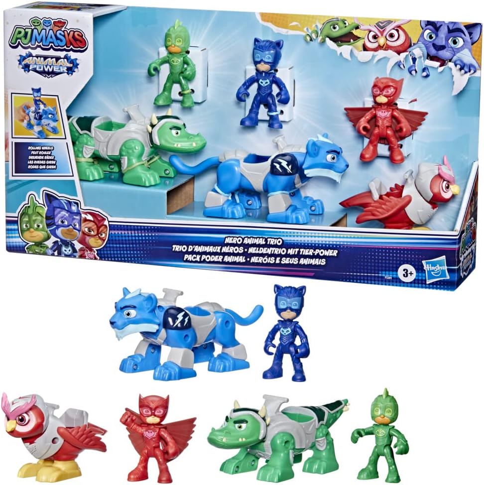 PJ MASKS Animal Power Hero Animal Trio Vorschulspielzeug, Actionfigur und Fahrzeug