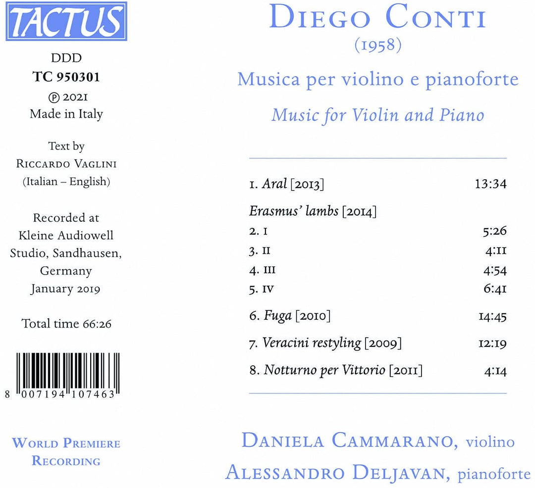 Conti: Musik für Violine/Klavier [Daniela Cammarano; Alessandro Deljavan] [Tactus: TC 950301] [Audio CD]