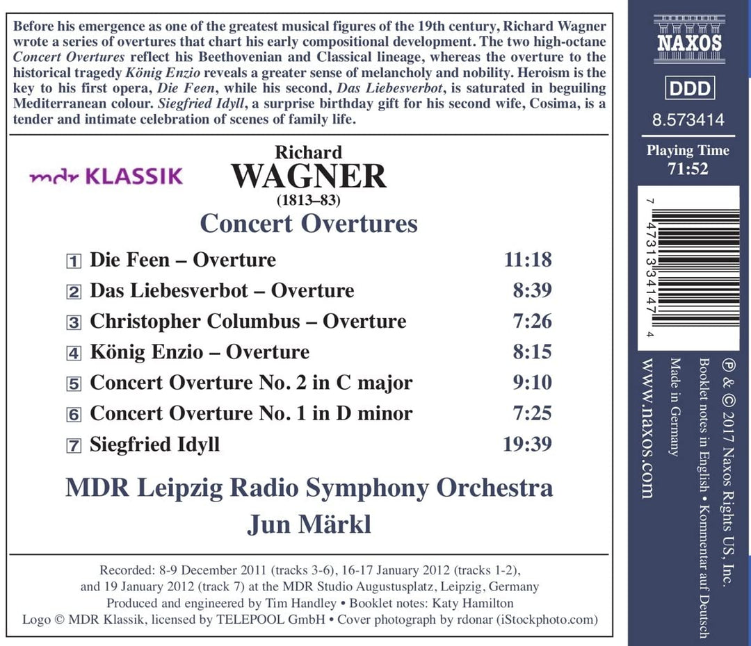 Richard Wagner: Concert Overtures Nos. 1 and 2 [MDR Leipzig Radio Symphony Orchestra; Jun Märkl] [Naxos: 8573414] [Audio CD]