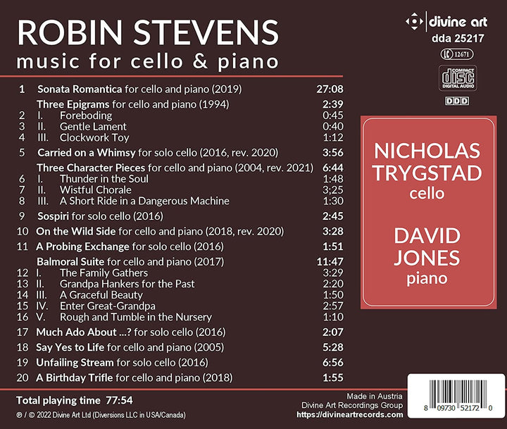 Stevens: Musik für Cello und Klavier [Nicholas Trygstad; David Jones] [Divine Art: [Audio CD]