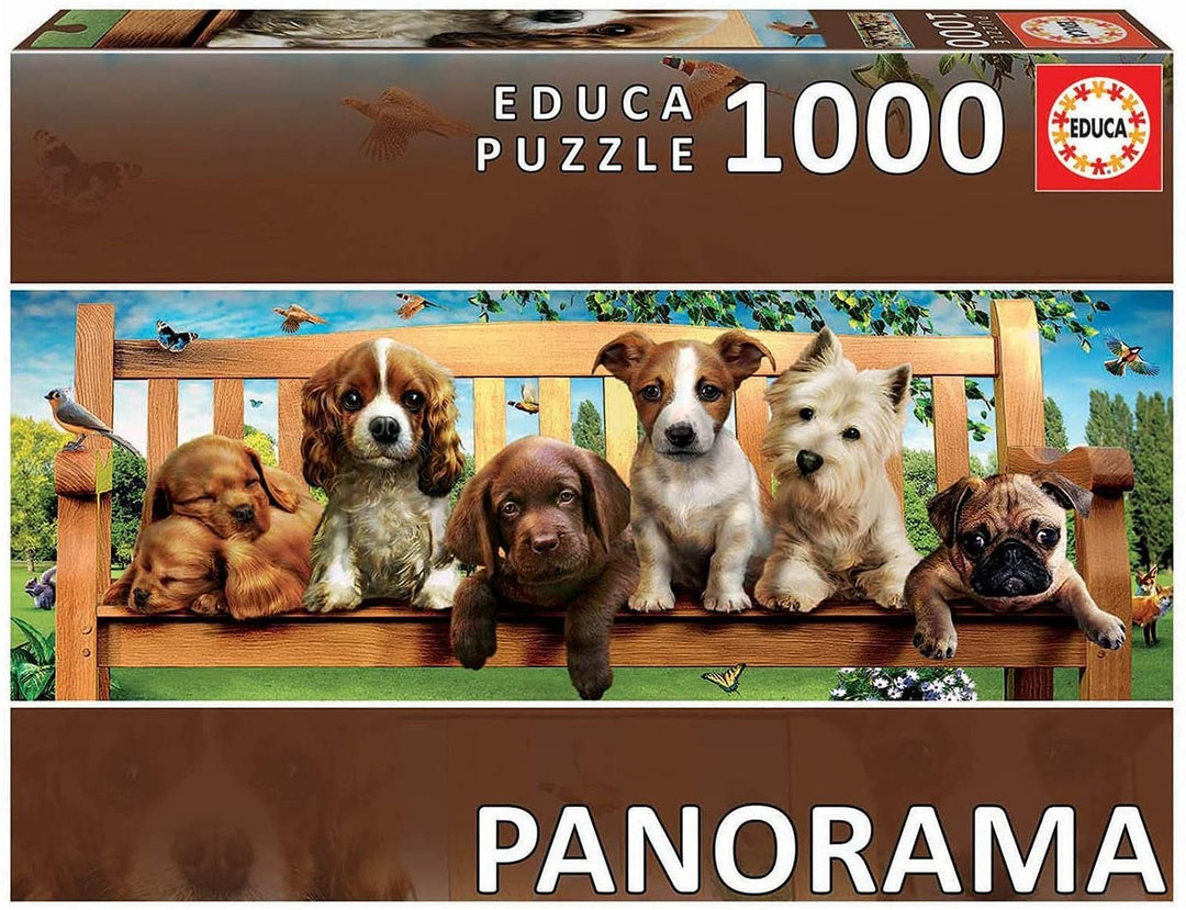 Educa Chiots sur le Banc panoramique pièces Panorama Series. Welpen auf der Bank. 1000-teiliges Panorama-Puzzle. Ref. 19038