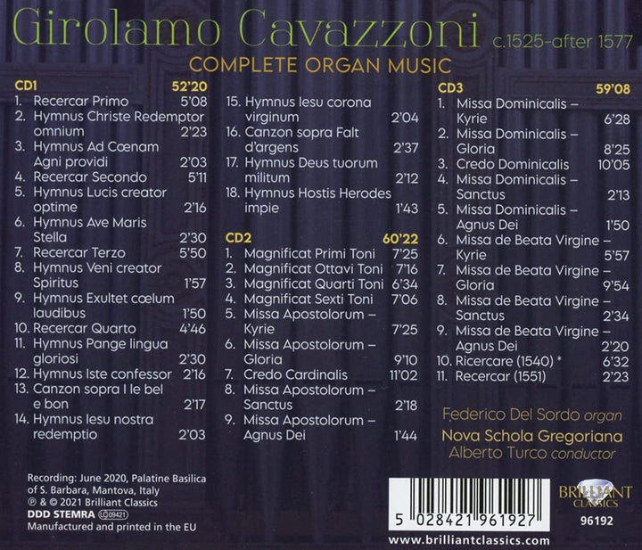 Cavazzoni: Komplette Orgelmusik [Audio-CD]