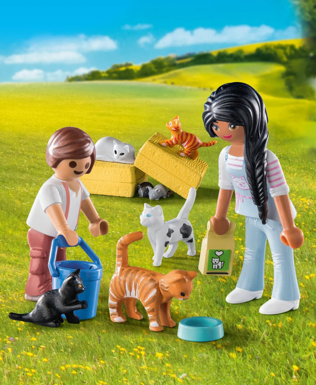 Playmobil 71309 Country Cat Family, Katzen und Kätzchen, Bio-Bauernhof, nachhaltig