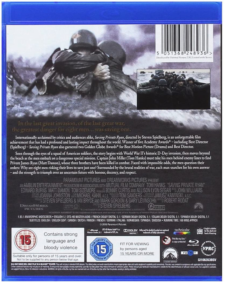 Saving Private Ryan [1998] [Region Free] - War/Action  [Blu-ray]