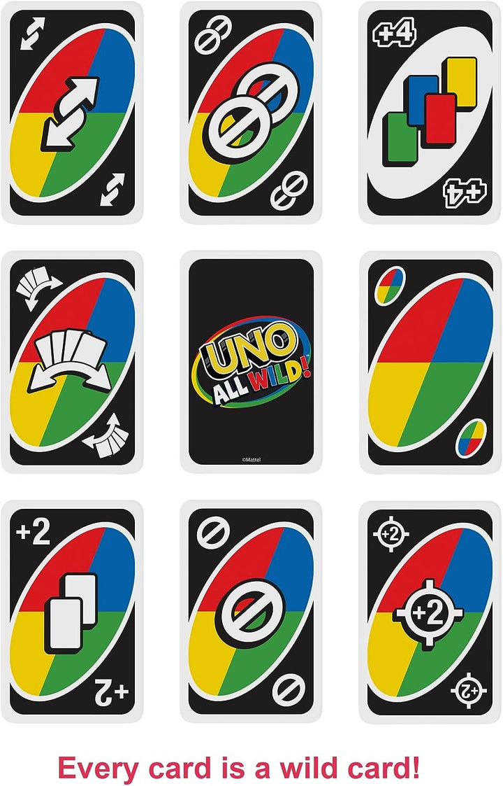 UNO All Wild Card-Spiel mit 112 Karten, Geschenk für Spieleabende für Kinder, Familien und Erwachsene f