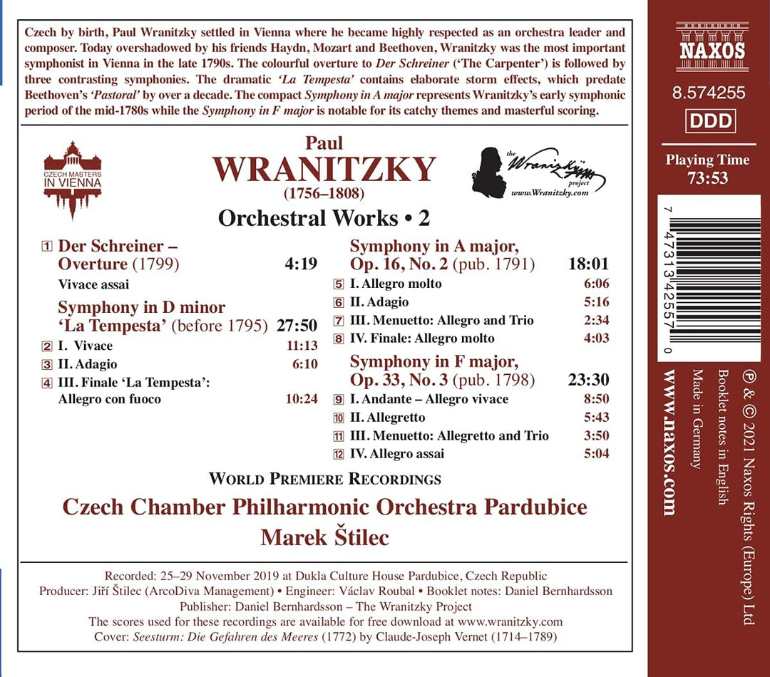 Wranitzky: Orchesterwochen 2 [Tschechisches Kammerphilharmonieorchester Paradubice; Marek Stilec] [Naxos: 8574255] [Audio CD]