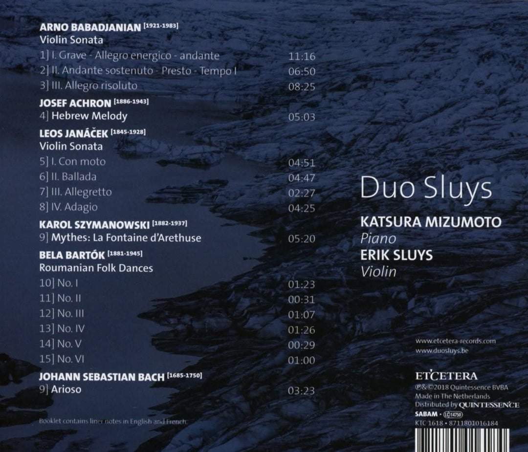 Duo Sluys - BABADJANIAN/ACHRON/JANACEK/SZYMANOWSKI/BARTOK:Sonatas for Violin and pPano [Audio CD]