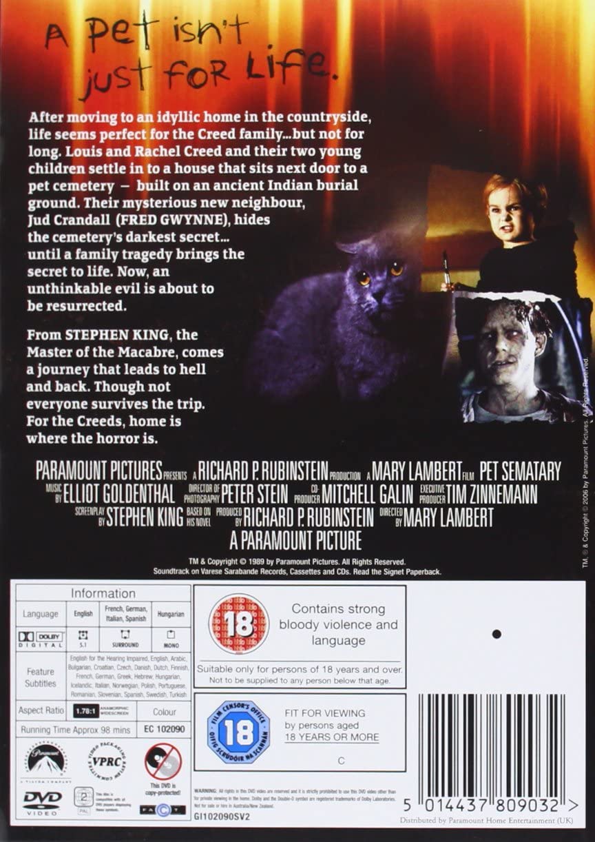 Pet Sematary [1989] - Horror/Thriller [DVD]