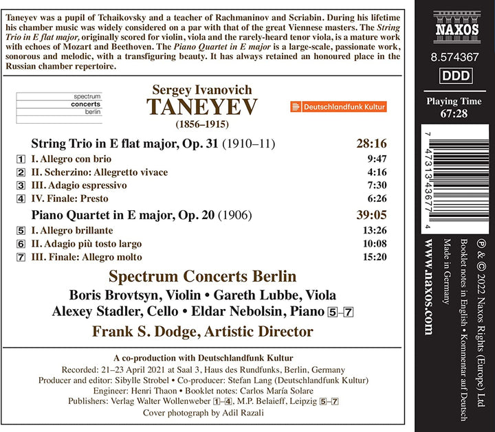 Taneyev: Streichtrio/Klavier [Spectrum Concerts Berlin] [Naxos: 8574367] [Audio CD]