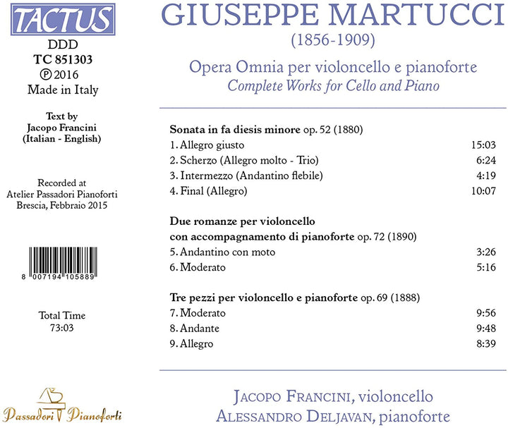 Martucci:Cello-/Klavierwerke [Jacopo Francini; Alessandro Deljavan] [TACTUS: TC 851303] [Audio CD]