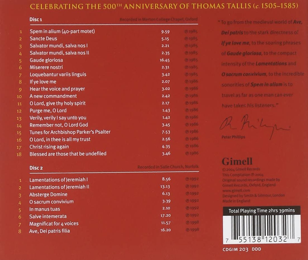 Die Tallis Scholars singen Thomas Tallis / Spem In Alium - Tallis Scholars [Audio CD]