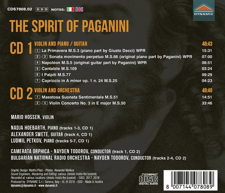 Der Geist von Paganini [Mario Hossen; Nadja Höbarth; Ludmil Petkow; Bulgarisches Nationales Rundfunkorchester; Nayden Todorov] [Dynamic S7808] [Audio CD]