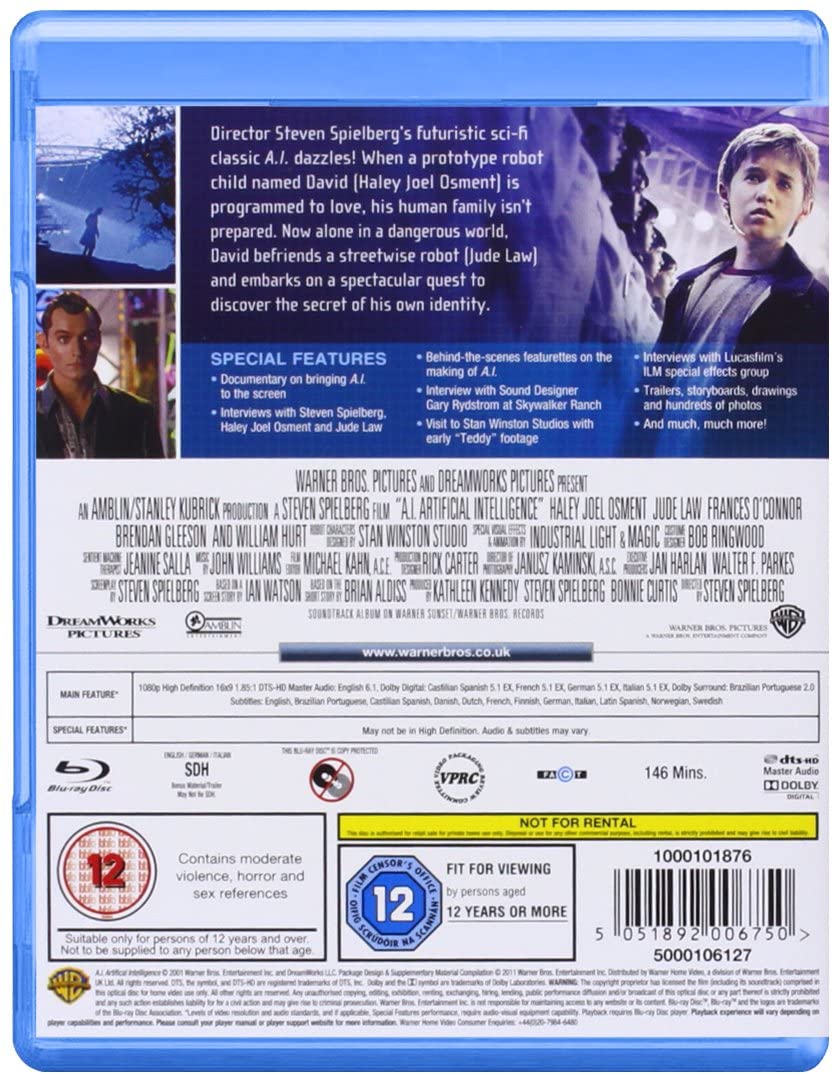 A.I. Artificial Intelligence [2001] [Region Free] - Sci-fi/Drama [Blu-Ray]