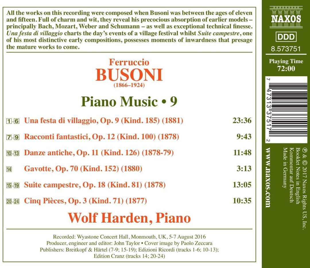 Ferruccio Busoni: Klaviermusik, Bd. 9 [Wolf Harden] [Naxos: 8573751] - Wolf Harden [Audio CD]