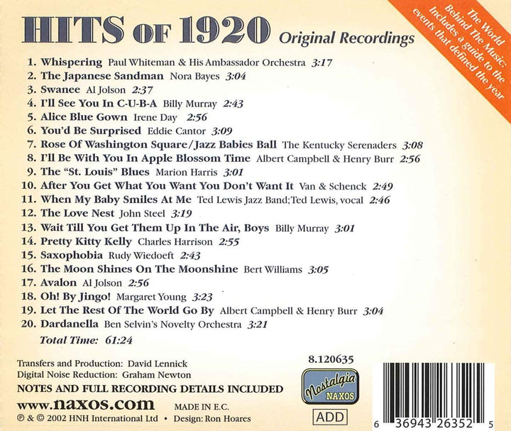 Hits of 1920 - [Audio CD]