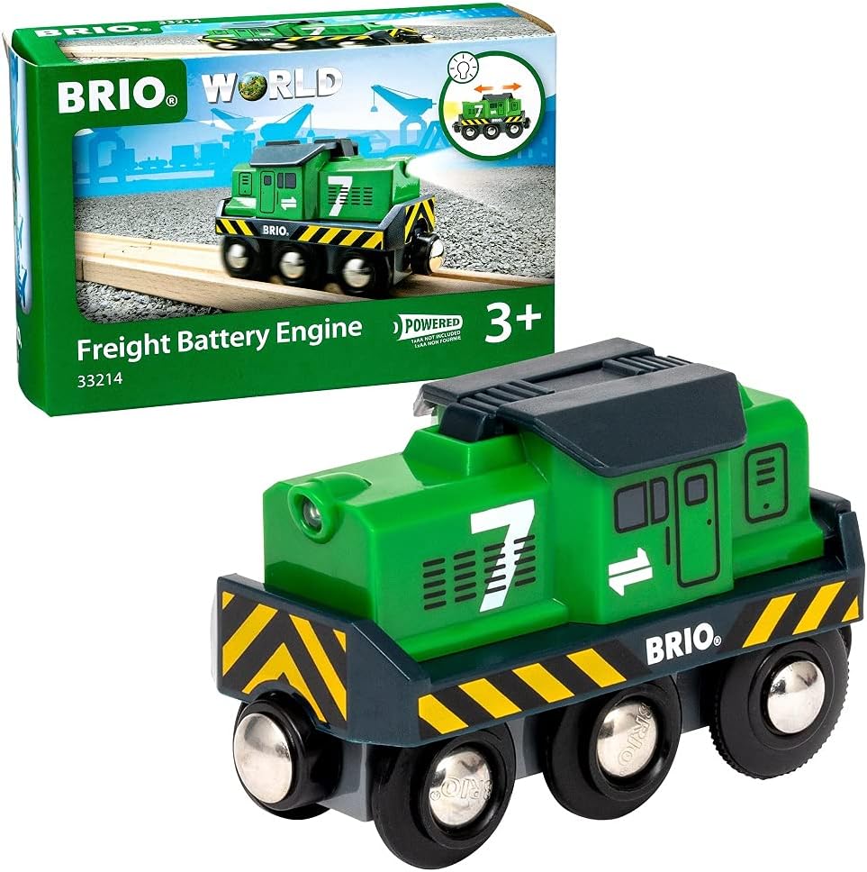 BRIO 33214 Freight Engine Train - Battery Powered Train for Kids Age 3 Years Up - Compatible with all BRIO Railway Sets & Accessories, Multicoloured