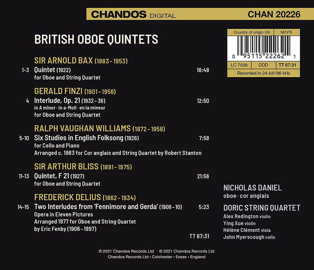 British Oboe Quintets [Nicholas Daniel; Doric String Quartet] [Chandos Records: CHAN 20226] [Audio CD]