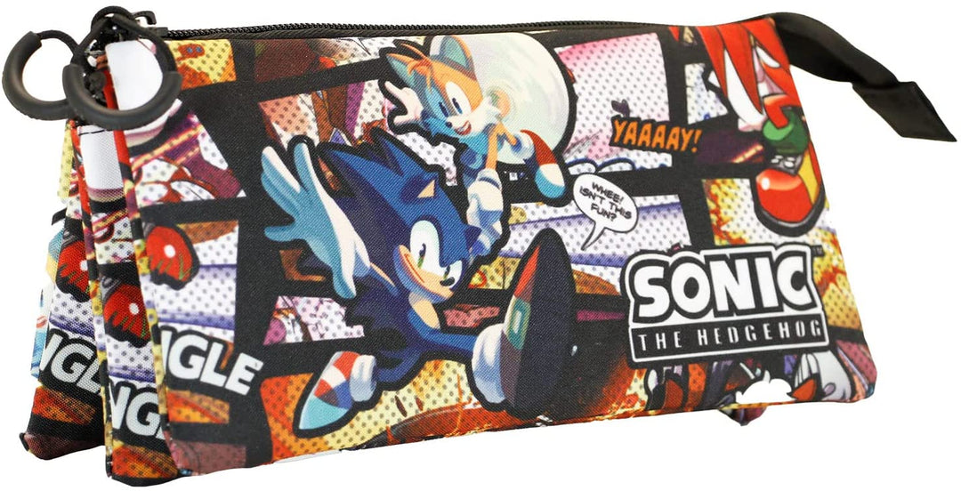Sega-Sonic Vintage-Fan Triple Pencil Case, Multicolour