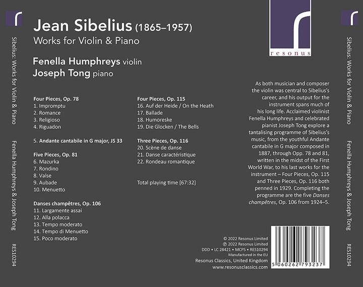 Sibelius: Violinwerke [Fenella Humphreys; Joseph Tong] [Resonus Classics: RES10 [Audio CD]