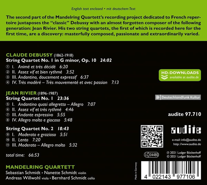 Debussy &amp; Rivier: Streichquartette [Audio-CD]