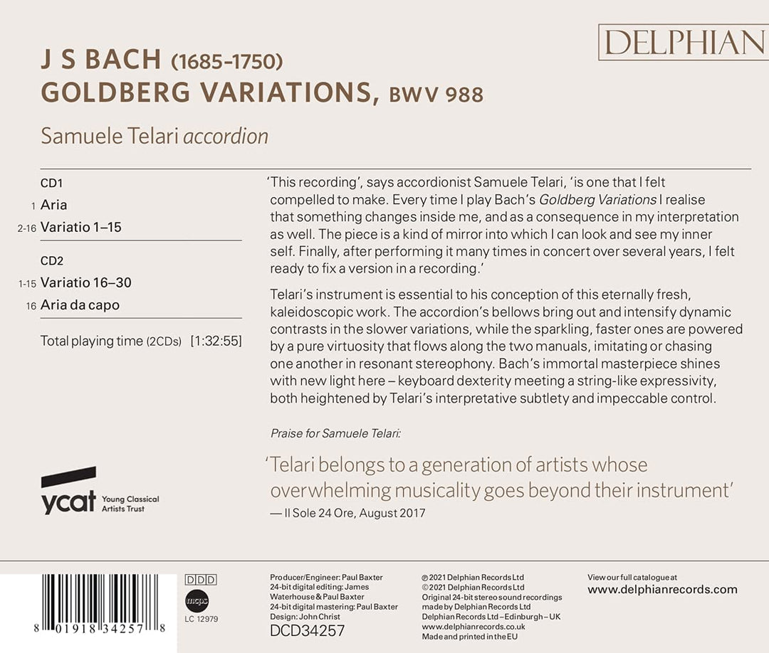 Samuele Telari - JS Bach: Goldberg-Variationen [Audio-CD]