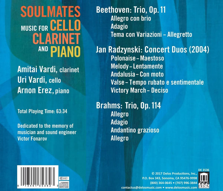 Soulmates: Musik für Cello, Klarinette und Klavier [Amitai Vardi; Uri Vardi; Arnon Erez] [Delos: DE 3536] [Audio CD]