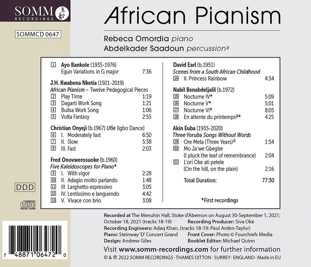 Afrikanischer Pianismus [Rebeca Omordia; Abdelkader Saadoun] [Somm Recordings: SOMMCD 0 [Audio CD] 