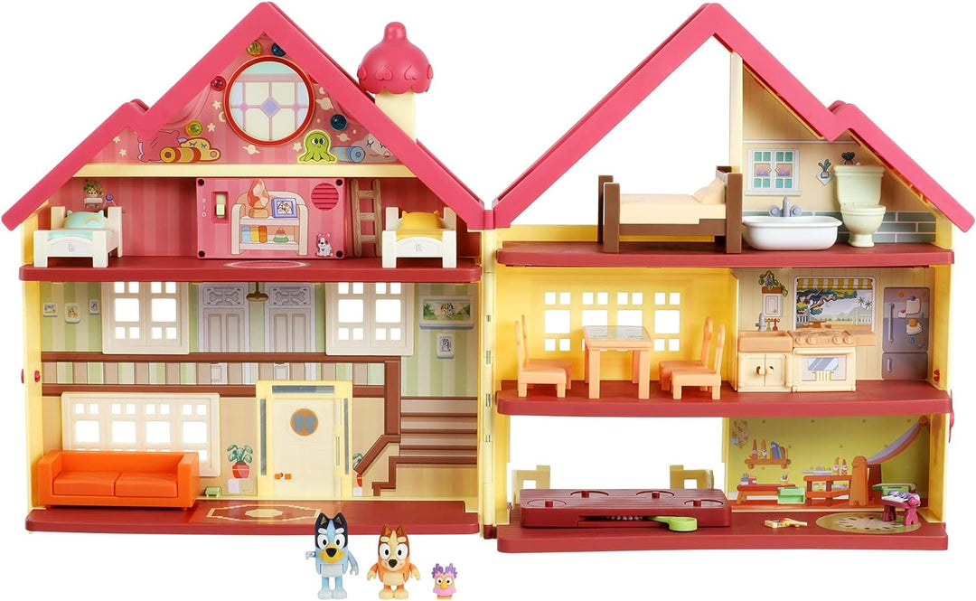 Bluey Ultimate Lights & Sounds Furnished Playhouse Official Collectable 2.5 inch Posable Figures and Accessories