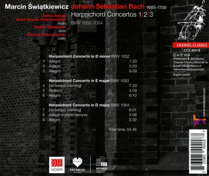 Marcin wiatkiewicz - JS Bach: Cembalokonzerte 1, 2 &amp; 3 BWV 1052 - 1054 [Audio-CD]