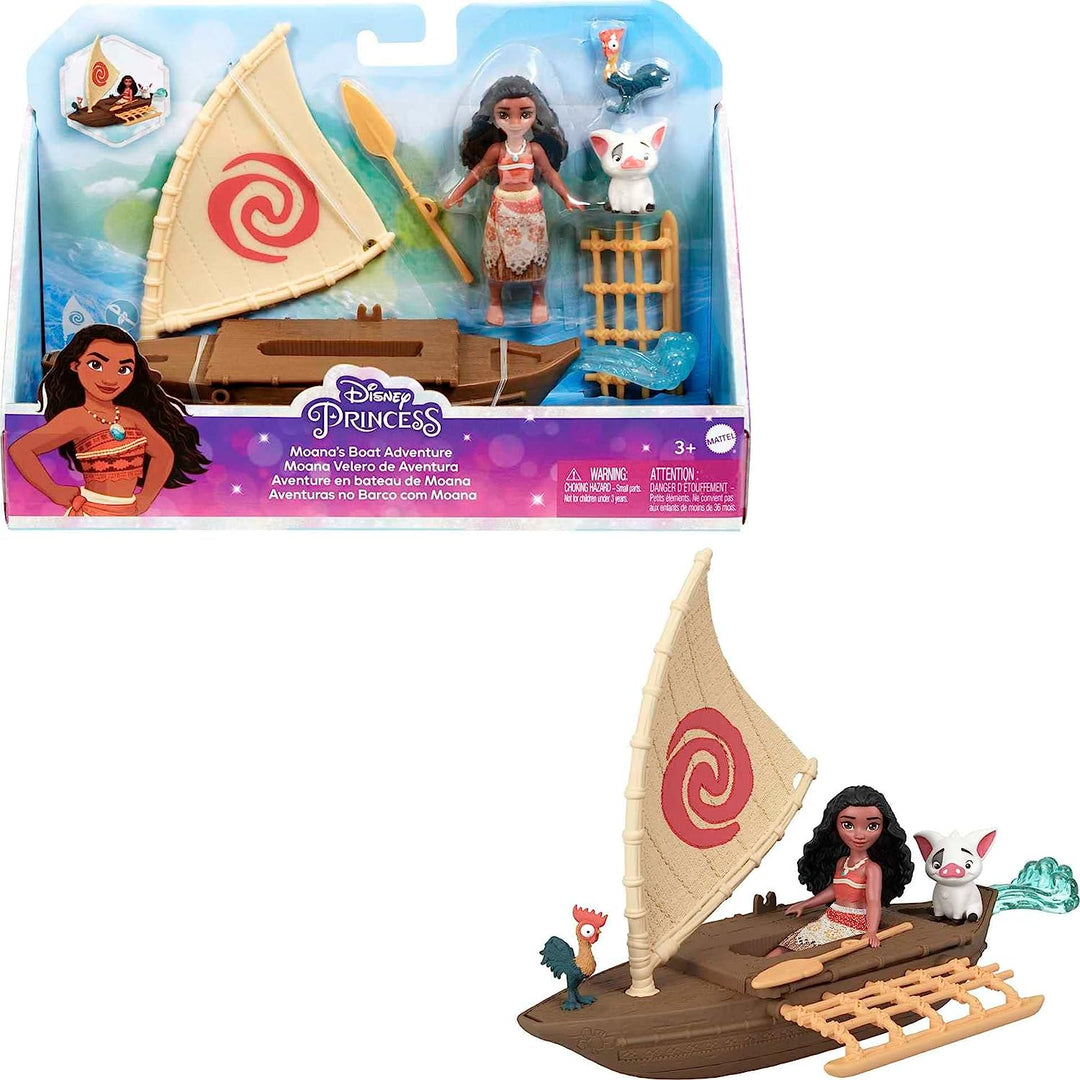 Disney Princess Toys, Moana, kleine Puppe und schwimmendes Boot mit 2 Freundfiguren,